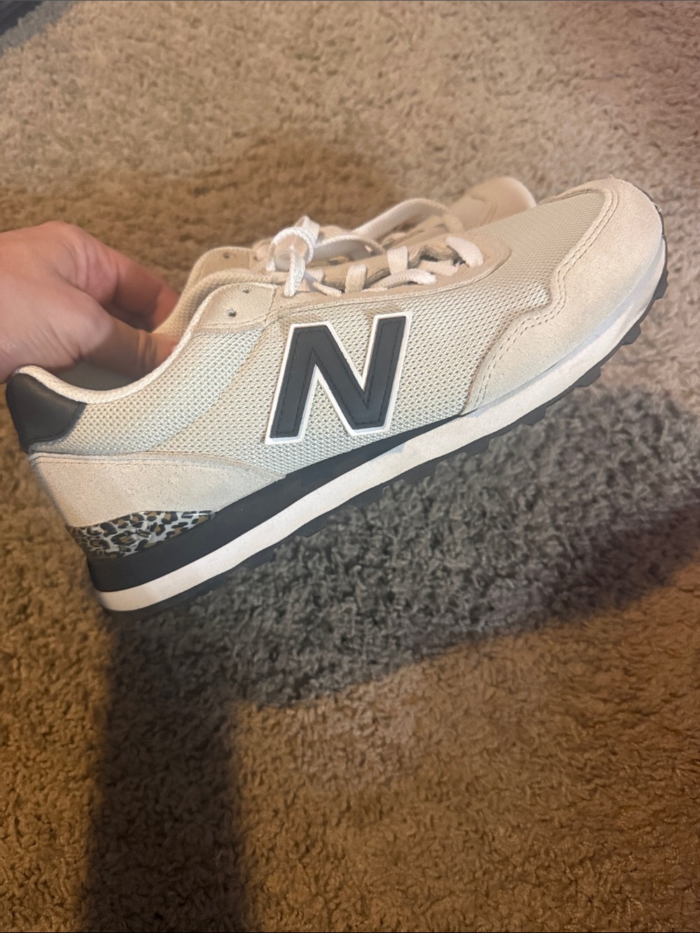 New Balance Kids White & Gray Accent Leopard Heel Sneaker